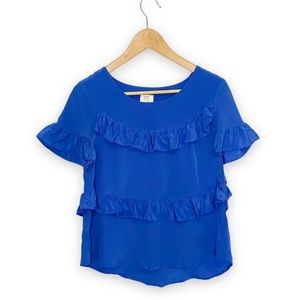 Anthropologie HD in Paris Ruffle Blouse 100% Silk Blue Size XS